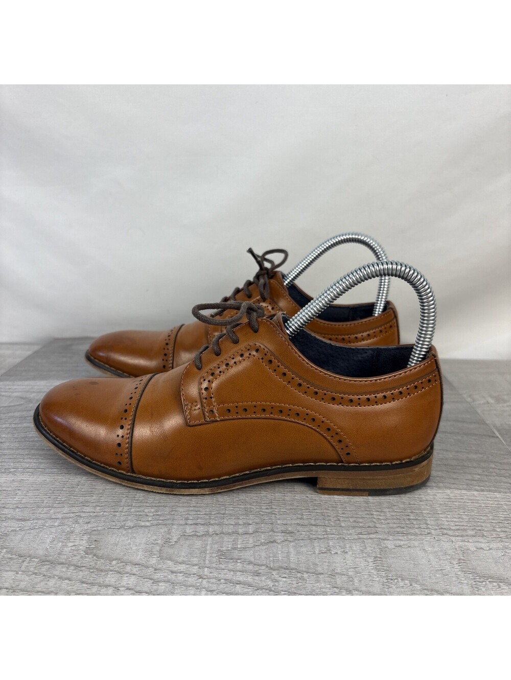 Bruno Marc New York Prince Boys Cap Toe Brogue Oxfords Cognac Tan Shoes Size 4
